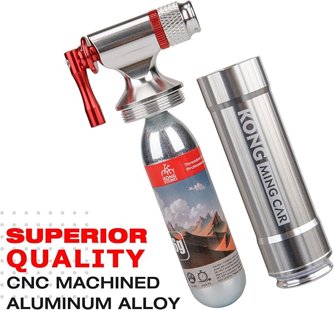 CO2 Inflator Kits with 6 X 16g / 25g CO2 Threaded Cartridges for Bike Tires, Presta and Schrader Valve Compatible, CO2 Bike Tire Pump for Mountain and Road Bicycles