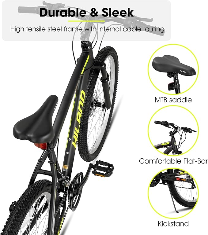 HILAND Mens and Womens Mountain Bike, 26 Inch 18 Speed Mountain Bicycle with Dual Disc Brake, Front Suspension Fork, High Carbon Steel Frame Urban Commuter Bike for Adults