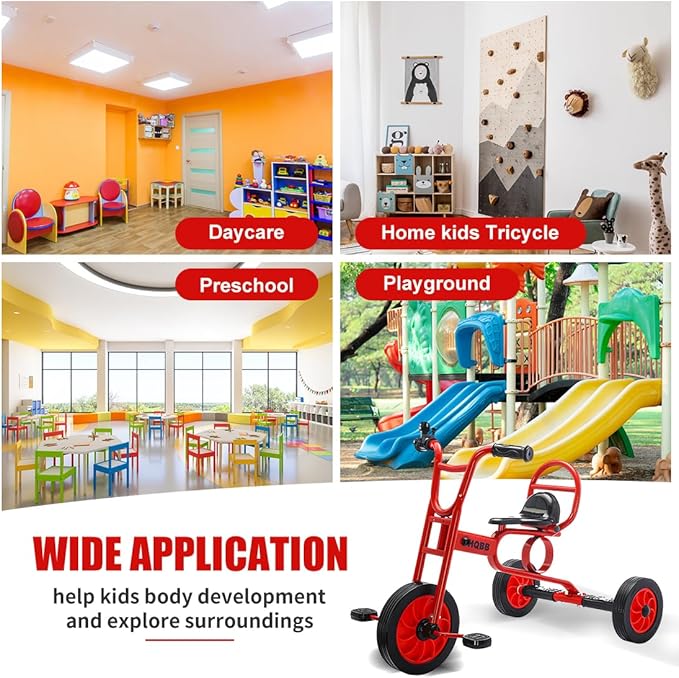 Kids Tricycle for Ages 3+, Preschool Daycare Playground Kids Balance Bike, Home Toddler Trike with Bell and Rubber Wheels, Boys and Girls Indoor/Outdoor Play Equipment