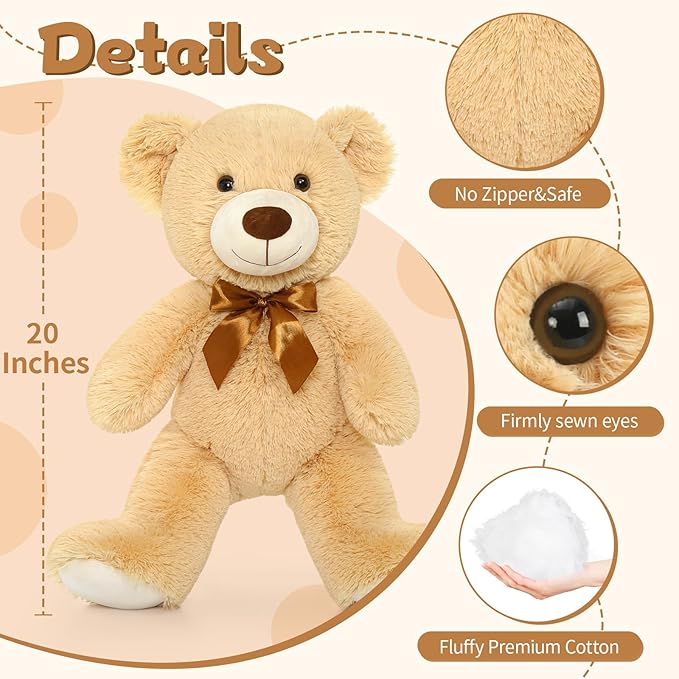 MorisMos Teddy Bear Stuffed Animals, 20" Bulk Teddy Bears Plush for Kids, Medium Size Bears for Baby Shower