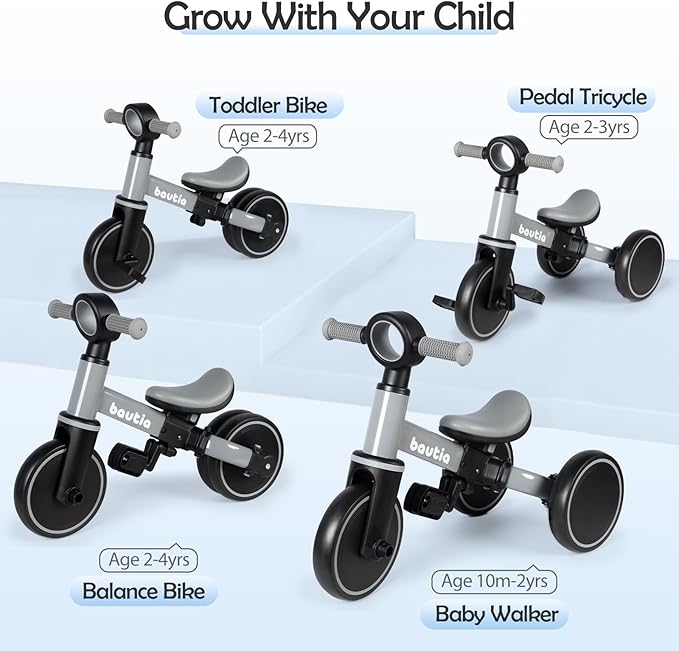 Tricycle for Toddlers 1-3, 4 in 1 Baby Balance Bike 1 2 Year Old Boy Girl Gift, Kids Bicycle Toy with Removable Pedals