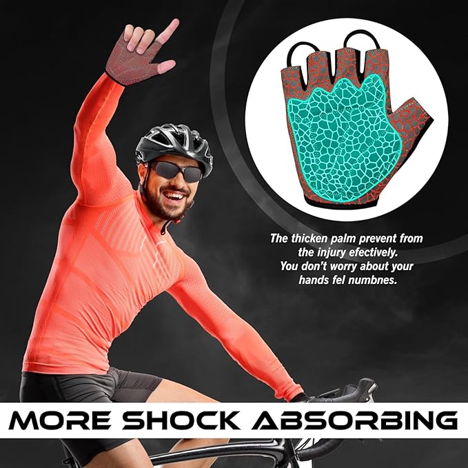 Cycling Gloves Half Finger Unisex Padded Grips Palm Bicycle Summer MTB Bike Gloves for Men Women Non-Slip Fingerless Short Mountain Bike Sports Hiking Climbing Gym