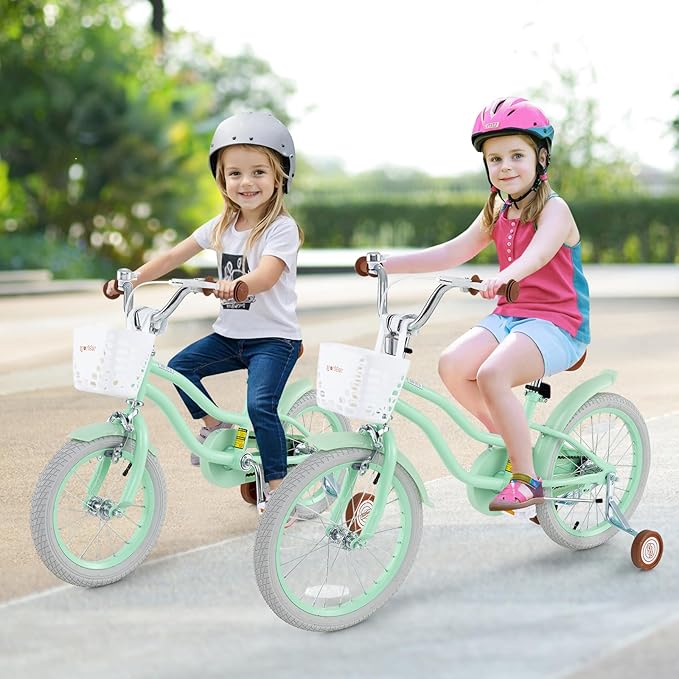 BABY JOY Kids Bike, 12 14 16 18 20 Inch Boys Girls Bike w/Adjustable Seat, Removable Basket, Handbrake & Coaster Brake, Training Wheels or Kickstand, Kids Bicycle with Multi-Color