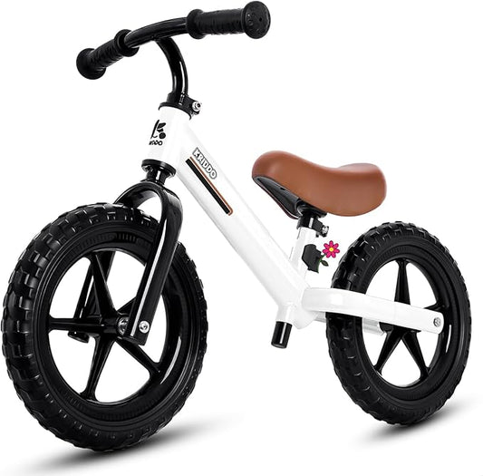 KRIDDO Toddler Balance Bike 2 Year Old, Kids Balance Bike for 2-5 Years Old, Dual Bearing for Smoother Riding, Adorable Plate, Adjustable Seat and Handlebar, Toddler Bike Gifts Age 2-3, White