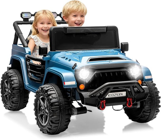 24V Ride on Toys for Kids, 2 Seater Electric Ride on Car w/Remote Control, 4 Powerful Motors, 4WD/2WD, 3 Speeds, Led Lights, Bluetooth, Ride on Truck for Kids Toddler, Lake Blue