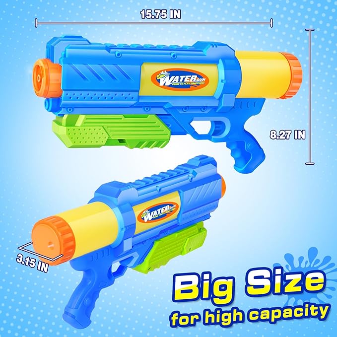 Super Water Gun for Kids Adults: 2 Pack Super Water Gun Soaker 1200cc Squirt Blasters with Impressive Range - Ideal Toys for Boys Girls Summer Outdoor Swimming Pool Water Toys Fun - Green Blue