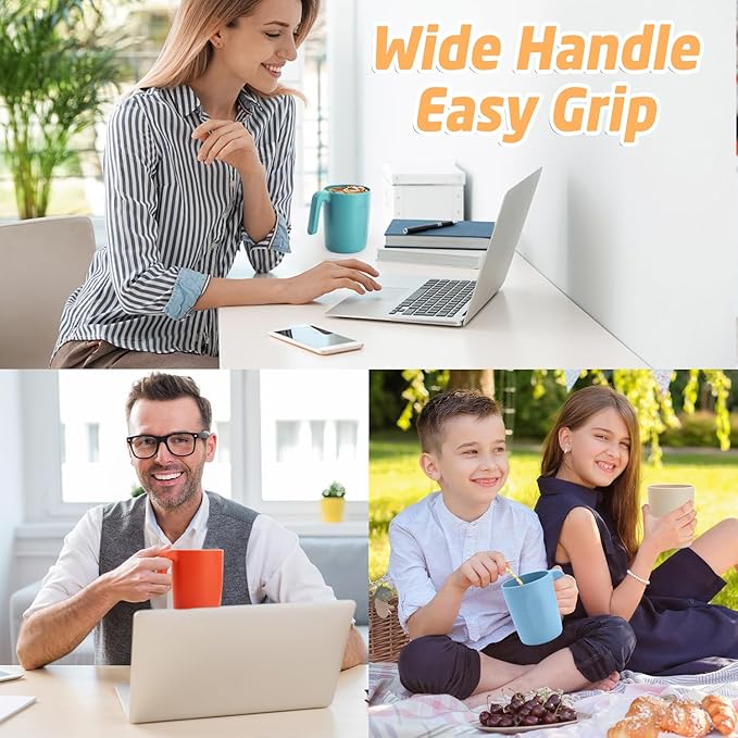 Wheat Straw Coffee Mugs Set of 6, Plastic Coffee Cups 16 OZ, Microwave and Dishwahser Safe Plastic Mugs with Handles, Unbreakable Camping coffee Mugs for Tea, Kitchen, RV - Multicolor