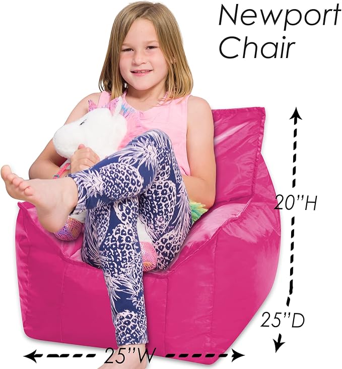 Posh Creations Bean Bag Chair Structured Comfy Seat Use for Gaming, Reading and Watching TV, Newport, Pink