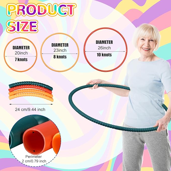 Syhood 12 Pcs Toy Color Hoop Plastic Detachable Adjustable Hoop Light Weight Exercise Fitness Equipment Toy Waist Ring for Adult Party, 3 Sizes (Yellow Green)