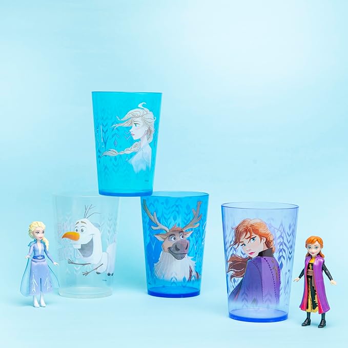 Zak Designs 14.5oz Disney Frozen 2 Nesting Tumbler Set Includes Durable Plastic Cups, Fun Drinkware is Perfect for Kids, 4pk (14.5oz, Anna & Elsa & Olaf)
