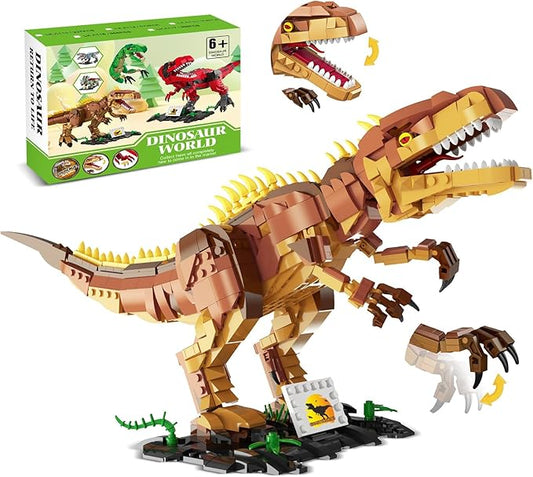Dinosaur Building Blocks Toys for Kids Ages 6-14 | STEM Building Block Set, Christmas Birthday Gift for Boys Ages 6-8 7-9 8-14 (Brown)