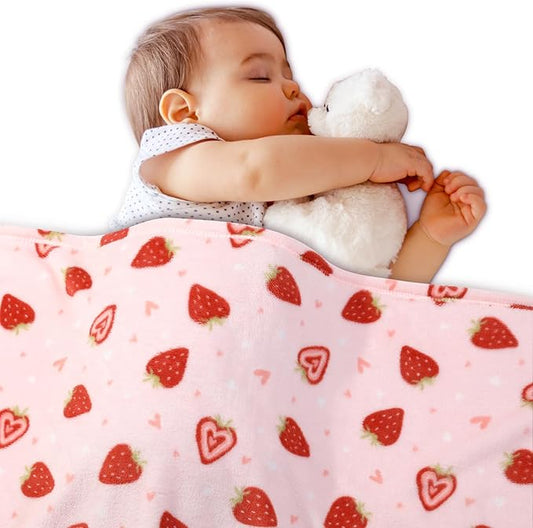 Viviland Kids Throw Blanket, Pink Strawberry Blankets for Kids, Soft Warm Lightweight Plush Throw Blanket Fleece Throw Blanket for Sofa Chair Couch Bed, for Kids, 30" x 40"