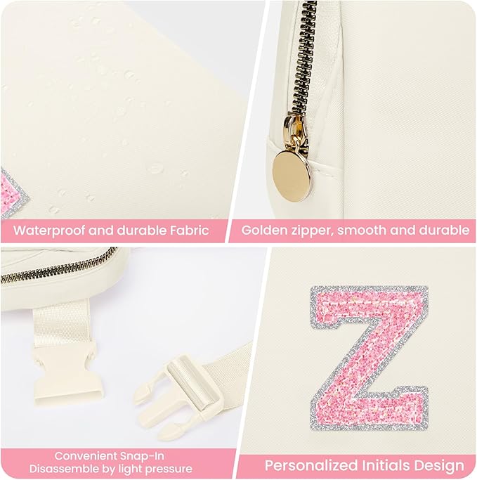 Belt Bag Fanny Pack Crossbody Bags with Initials Letter Patch，Gift Idea for Tween Daughter Granddaughter Niece Her，Cute Stuff Birthday Gifts for Teenager Girls Trendy Stuff for Teens (Cream, Z)