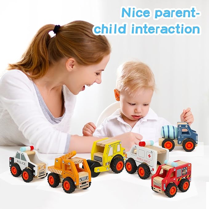 6Pcs Wooden Cars for Toddlers 1-3, Push and Go Vehicles, Kid Toys, Hand Push Cars for 1+ Year Old, Montessori