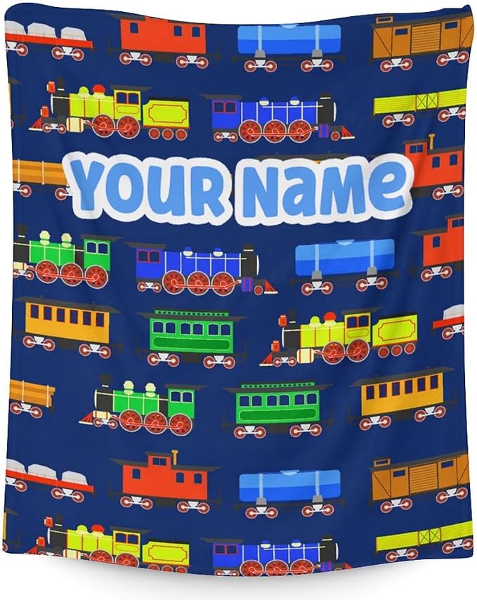 Personalized Train Throw Blanket for Men, Women - Soft Comfort Blankets - 60"x80" Inches for Bed - Dark Blue Train Gifts for Adults