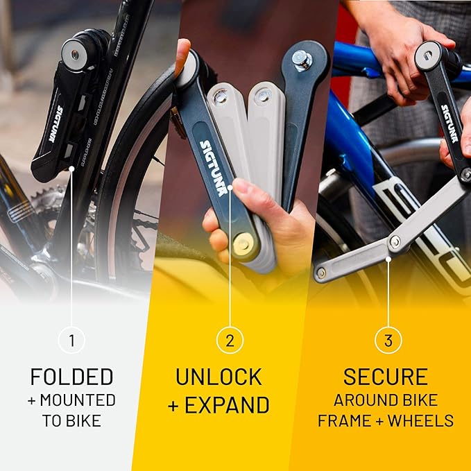SIGTUNA Folding Bike Lock - Hardened Steel 8mm Fold-Up Heavy Duty Bike Lock with Easy Mounting, Secure Lock and Anti-Scratch Coating - Easily Keep Bike Secure and Paintwork Undamaged - Bicycle Lock