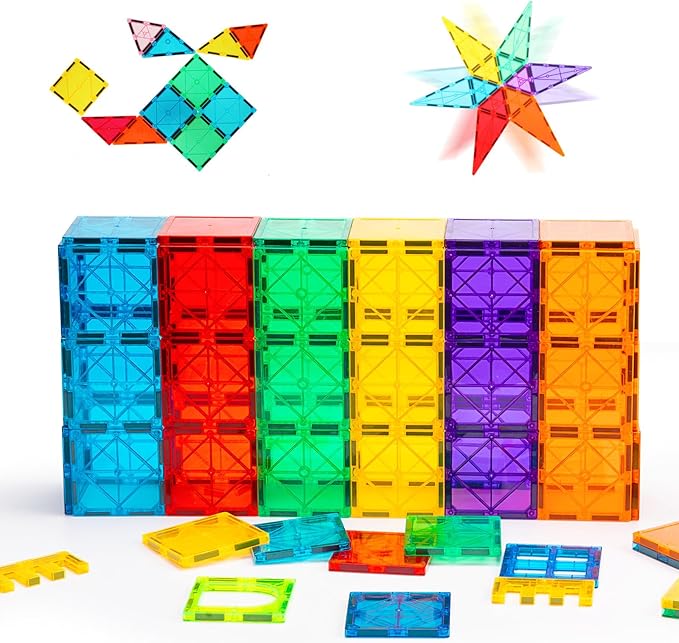 Gemmicc Magnetic Tiles, Magnet Toys Building Blocks for Kids, STEM Approved Educational Toys,Magnet Puzzles Stacking Blocks for Boys Girls,72 PCS Advanced Set