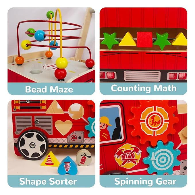 Wooden Baby Walker with Bead Maze for 1 Year Old and up, Wood Push Toy for 12 Month, Toddle Cart with Blocks