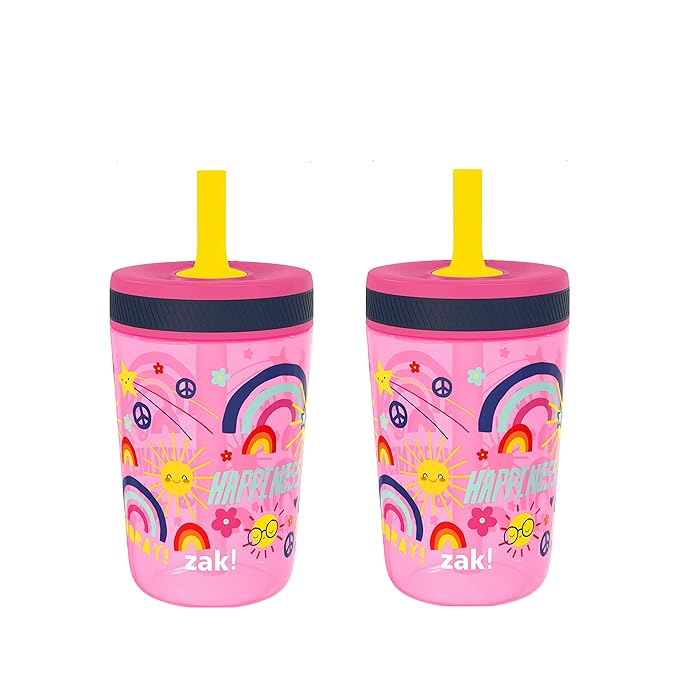 Zak Designs Kelso 15 oz Tumbler Set, (Starpower) Leak-Proof Screw-On Lid with Straw Made of Durable Plastic and Silicone, Perfect Cup Bundle for Kids (2pc Set)