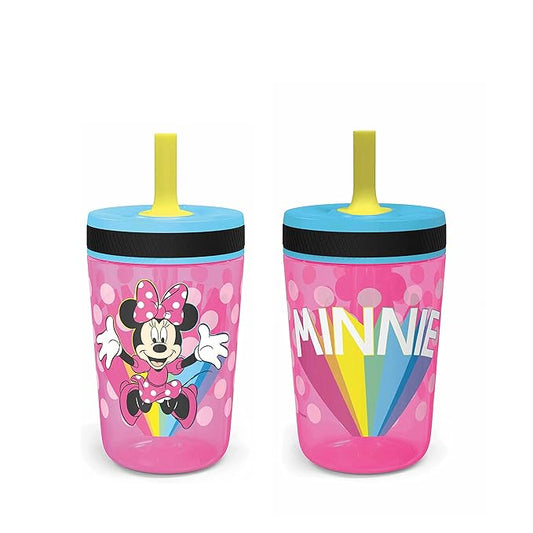 Zak Designs Disney Kelso Tumbler 15 oz Set (Minnie Mouse) Leak-Proof Screw-On Lid with Straw, Made of Durable Plastic and Silicone, Perfect Bundle for Kids