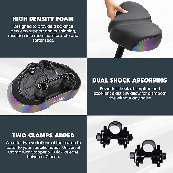 X WING New-Age Noseless Bike Seat Cushion for Men & Women - Extra Padding & Wide - Suitable for City, Electric, Stationary Bikes - Compatible with Peloton Bikes – Wide Winged Bike Seat with Cushion