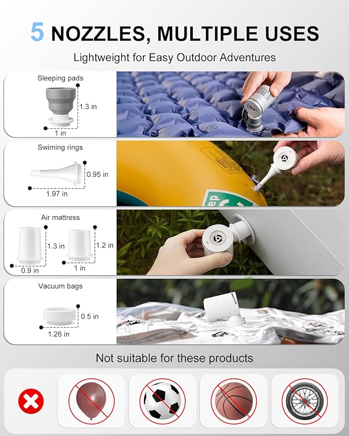 Portable Pool Inflatable Air Pump - 5kPa Upgrade Electric Camping Travel Vacuum Mini Inflator Pump for Inflatables - Battery Mattress Bed Small Float Pumps - Tiny Rechargeable Pumps for Storage Bags