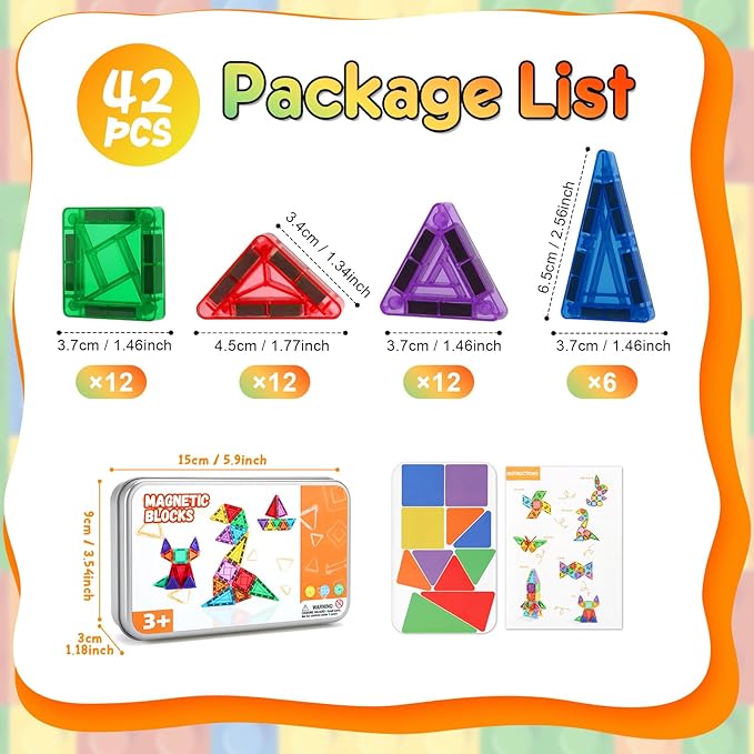CS COSDDI 42PCS Magnetic Travel Toddler Set with Iron Storage Box, Mini Magnetic Blocks Kids Toys, Portable Magnetic Blocks Building Kids Toys for 3-5 Year Olds Boys Girls Birthday Gift