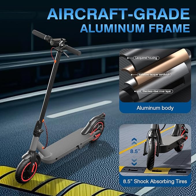 Electric Scooter for Adults | Aluminum Frame 19MPH & 25° Hill Climb | 15 Miles with Cruise Control | Dual Braking System & 8.5" Tires | 300LB Bearing Foldable Commuter Scooter for Teen Adult