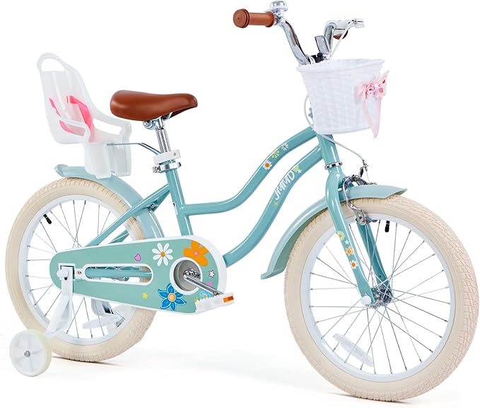 JMMD Girls Bike for 4-12 Years Old Kids, 12 14 16 18 20 24 Kids Bike with Training Wheels, Basket and Doll Seat, Toddler Girls Bicycles with Handbrake & Kickstand, Multiple Colors