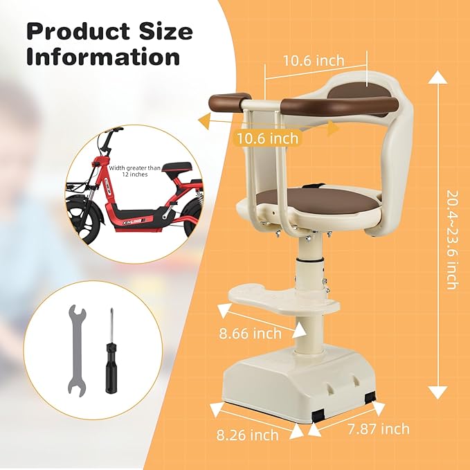 Bike Child Seat,Front Mount Detachable Bicycle Kids Seat, Child Seat with Shock Absorbing Pedal Guardrail，Suitable for Pedal Scooter Motorcycle Bicycle