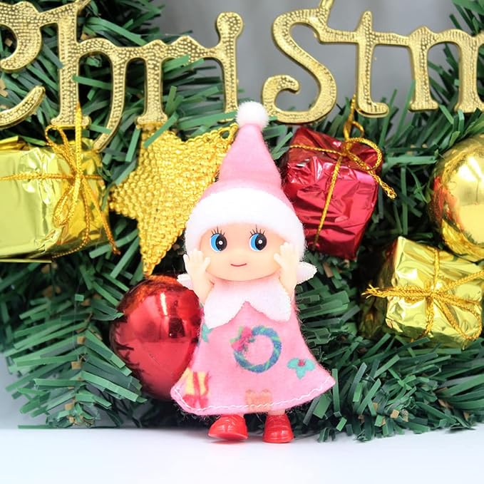 WULEEUPER Tiny Baby Elf Dolls | Christmas Miniature Elf Decoration | Newborn Gift | Baby Grow Girl and Boy Dolls (Pink Dress)