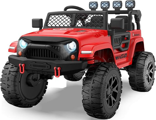 2 Seater Ride On Car for Kids, EVA Tires, 24V 4WD Electric Car w/Remote Control, Bluetooth, LED Lights, Ride On Truck for Boys and Girls Aged 3-8, Red