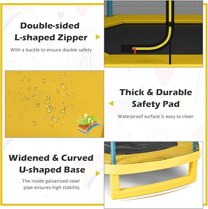 GYMAX Trampoline for Kids, 7FT Toddler Trampoline with Safety Enclosure Net & Seamless Spring Pad, Heavy Duty Small Indoor/Outdoor Trampoline for Boys, Girls Age 3+