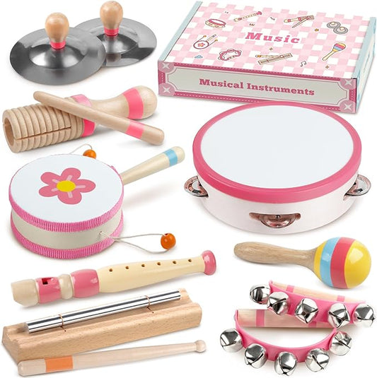 Baby Musical Instruments - Montessori Musical Toys for Toddlers 1-3, Wooden Percussion Instruments Set, Kids Preschool Educational Music Learning Toys, Christmas Birthday Gifts for Boys Girls Age 18m+