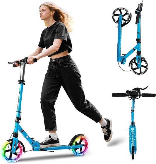 Kick Scooter for Kids Ages 8+ Teens & Adults, with Front handbrake and Rear Brake, and Adjustable Handlebars, Big Sturdy PU Flash Wheels Great Gift & Toy
