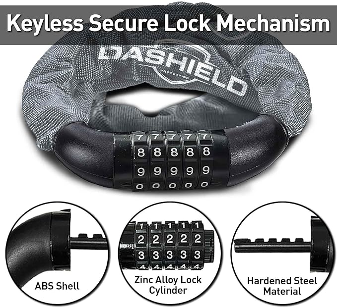 Bike Chain Lock Security 5 Digit Resettable Combination, 51.2 inches Heavy Duty Anti Theft Lock Chain for Bicycle, Motocycle, Scooter, Gate, Fence (Gray, 4.2ft)