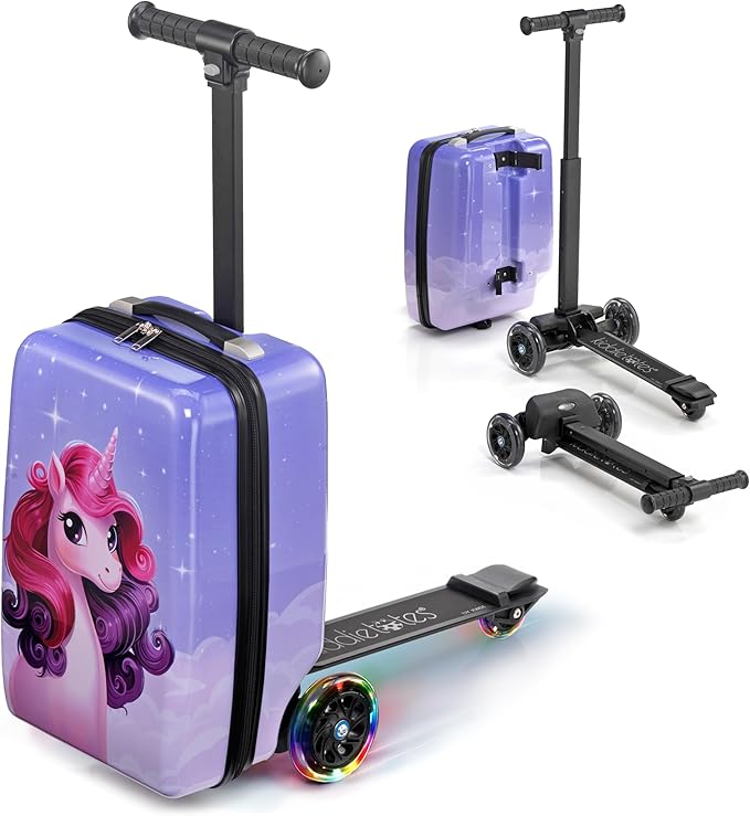 KIDDIETOTES Detachable 4-in-1 Scooter Luggage for Kids – Ride-On Suitcase with Removable Luggage Body, Adjustable Handlebar, Durable Deck & Brake, Carry-On Size – Travel & Play