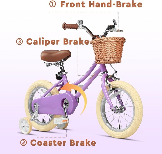 Petimini Girls Bike with Basket for 2-12 Years Old Kids, 12 14 16 18 20 Inch Bicycle with Bell Training Wheels Basket, Multiple Colors