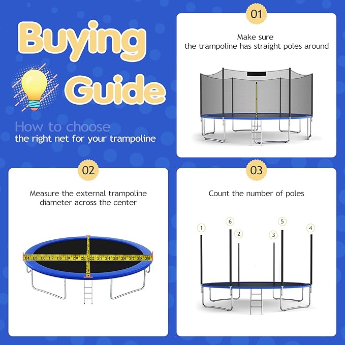 GYMAX Trampoline Net, Trampoline Enclosure for 8 10 12 14 15 16Ft Round Trampoline with Double-Headed Zippers & Buckles, Weather-Resistant Sun-Protective Trampoline Replacement Net
