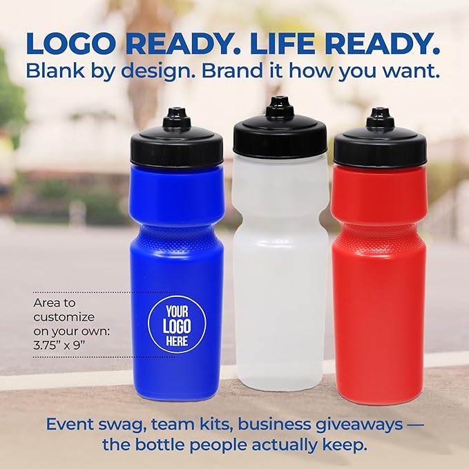 Rolling Sands USA Made 24 oz Sports Squeeze Water Bottles, 8 Pack, BPA-Free, Easy Drink One Way Flow Valve, Fits Most Bike Cages, Dishwasher Safe, Durable, Reusable and Lightweight, Variety