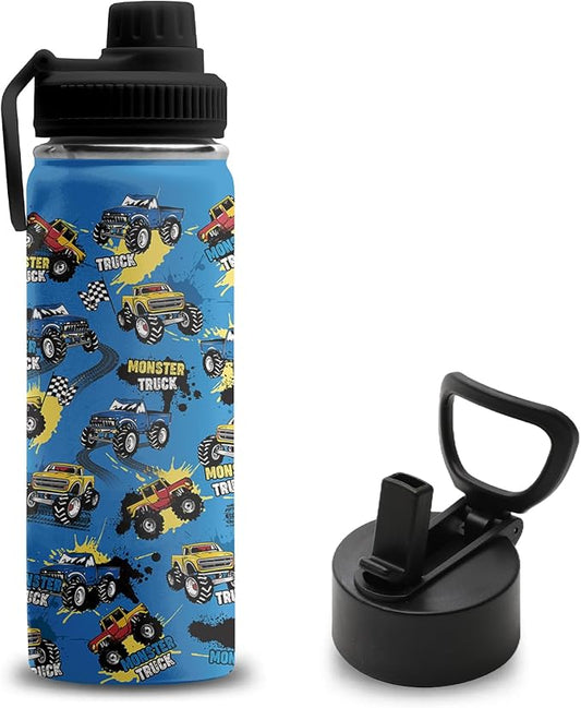 Truck Gifts for Boys, 18 oz Stainless Steel Water Bottles with 2 Lids, Insulated Water Bottle with Straw, Truck Cups for Travel Sports Outdoor, Birthday Christmas Gifts for Boys Truck Lovers