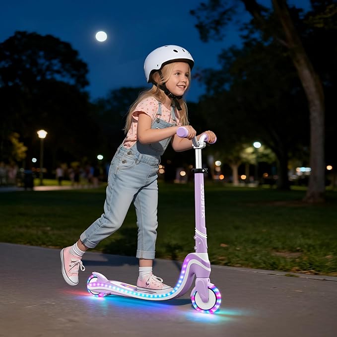 Scooter for Kids with Light-Up Wheels & Deck, Adjustable Heights 2 Wheel Kick Scooters for Kids 5-7, Toddler Scooters with 4 Lighting Mode Deck