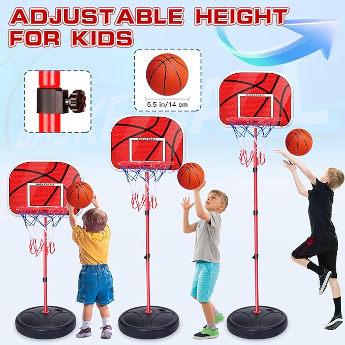 2 in 1 Adjustable Kids Basketball Hoop and Punching Bag with Stand for Kids, Toys Gifts for Boys Age 3 4 5 6 7 8 9 10+, Toddler Basketball Hoop and Boxing Bag Set Toy for Outdoor Indoor Sports Games