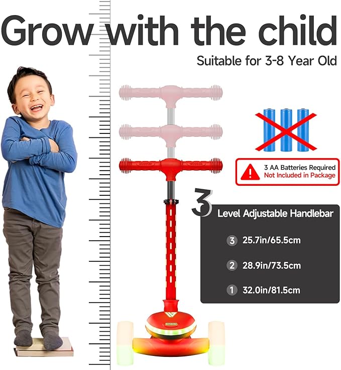 Winhope Kids Kick Scooter, 3 Wheel Scooter for Boy and Girl, LED Lighted Wheels and Widen Deck, Outdoor Ride-On Toys for Kids Aged 3-8