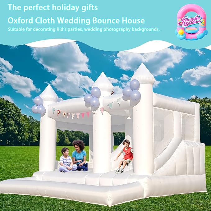 13FT White Bounce House Castle with Ball Pits and Slides Bounce House for Big Kids Thickening Oxford Inflatable Bounce House Inflatable Party Supplies/Holiday Decorations（Including Blower）
