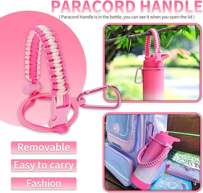 Mininoo Kids Water Bottle, Girls Water Bottle for School, 16oz Metal Stainless Steel Water Bottle Kids with Straw Lid（Sweat Peach）