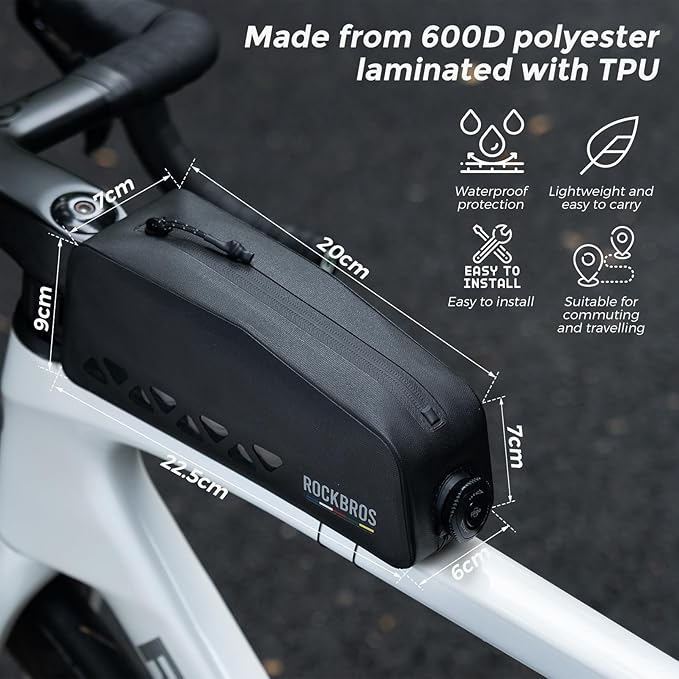 ROCKBROS Top Tube Bike Bag Waterproof Bike Frame Bag Lightweight Buckle Lock Design TPU Material Top Tube Bag Easy Install Cycling Top Tube Front Frame Pack 1L Capacity