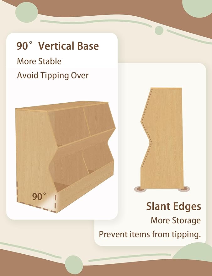 DINZI LVJ Kids Bookshelf, Toy Storage Organizer, Wooden Toy Storage Cabinet, 4 Cubby Children Bookcase, 39.4" L Toddler Book Shelf for Bedroom, Nursery, Hallway, School, Natural