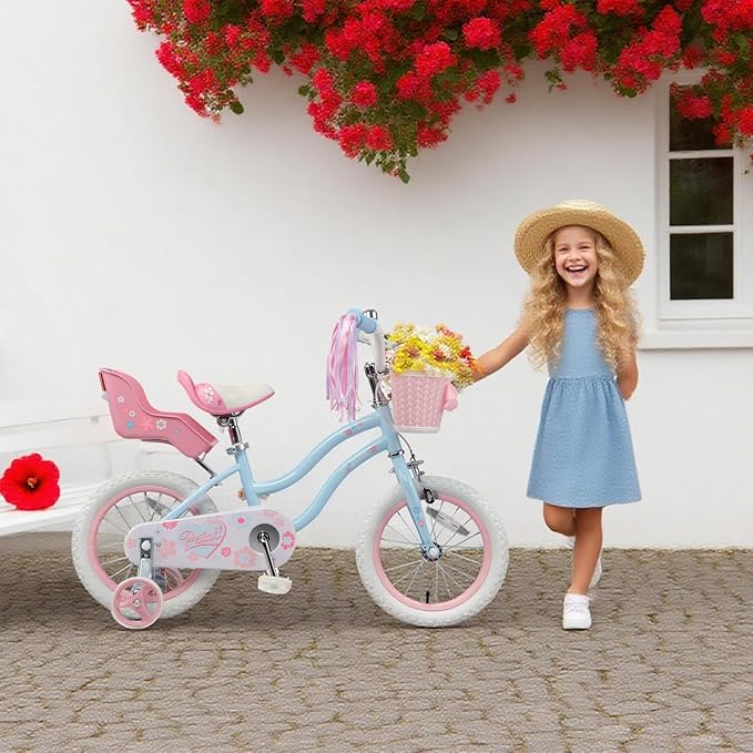 Glerc Petal Girls Bike, 12-18 Inch Kids Bike for Ages 2-9 Years Old Children, Princess Style Kids Bicycle with Training Wheels & Basket & Streamers, Multiple Colors