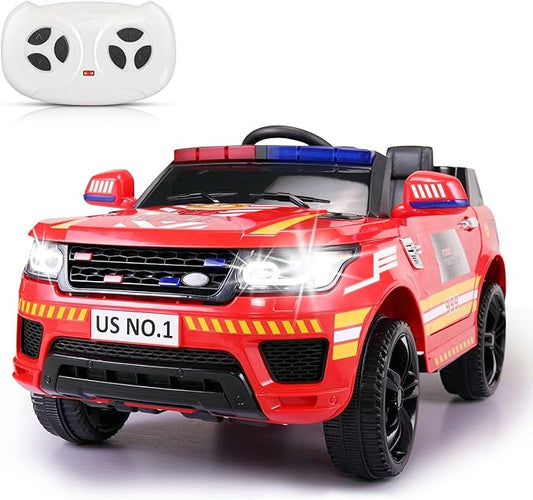 TOBBI Fire Truck Ride on Toys 12V Fire Engine Giant Firetrucks Firefighter Fireman Ride On Car with Remote Control, Siren-Call, Walkie-Talkies, Bluetooth for Toddlers, Red